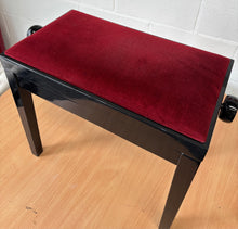 Load image into Gallery viewer, Black Polished Piano Stool with Red Velour and Height Adjustable