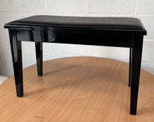 Load image into Gallery viewer, Black polished piano stool with leatherette top and storage