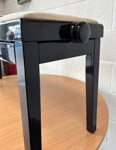 Load image into Gallery viewer, Black Polished Double Height Adjustable Piano Stool with Button Upholstered Top