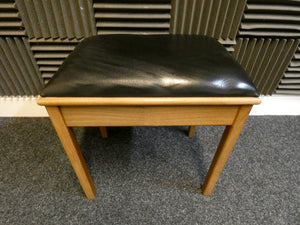 Teak Piano Stool With Storage and Black Leatherette Top
