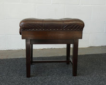 Load image into Gallery viewer, Premium Mahogany Height Adjustable Concert Piano stool With Chesterfield Style Brown Leatherette Top