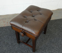 Load image into Gallery viewer, Premium Mahogany Height Adjustable Concert Piano stool With Chesterfield Style Brown Leatherette Top