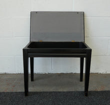 Load image into Gallery viewer, Mid Century Black Piano Stool with Storage and Black Leather Top