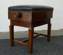 Load image into Gallery viewer, Mahogany Height Adjustable Concert Piano Bench with Black Leather Top