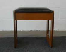 Load image into Gallery viewer, Mid Century Teak Piano Stool With Black Leather Top and Storage Compartment