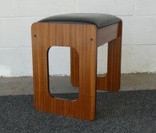 Load image into Gallery viewer, Mid Century Teak Piano Stool With Black Leather Top and Storage Compartment
