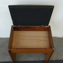 Load image into Gallery viewer, Mid Century Teak Piano Stool With Black Leather Top and Storage Compartment