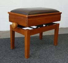 Load image into Gallery viewer, Mahogany Height Adjustable Concert Piano Bench with Brown Leather Top and storage