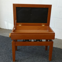 Load image into Gallery viewer, Mahogany Height Adjustable Concert Piano Bench with Brown Leather Top and storage