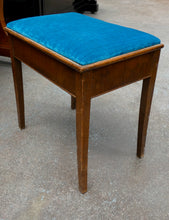 Load image into Gallery viewer, Antique Mahogany Piano Stool With Blue Velour Cushion And Storage