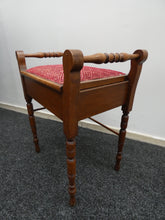 Load image into Gallery viewer, Mahogany Antique Piano Stool With Red Patterned Top and Storage