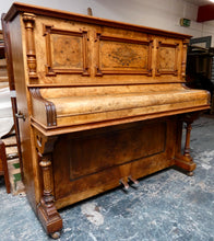 Load image into Gallery viewer, H. Kriebel Antique Upright Piano in Burr Walnut Cabinetry