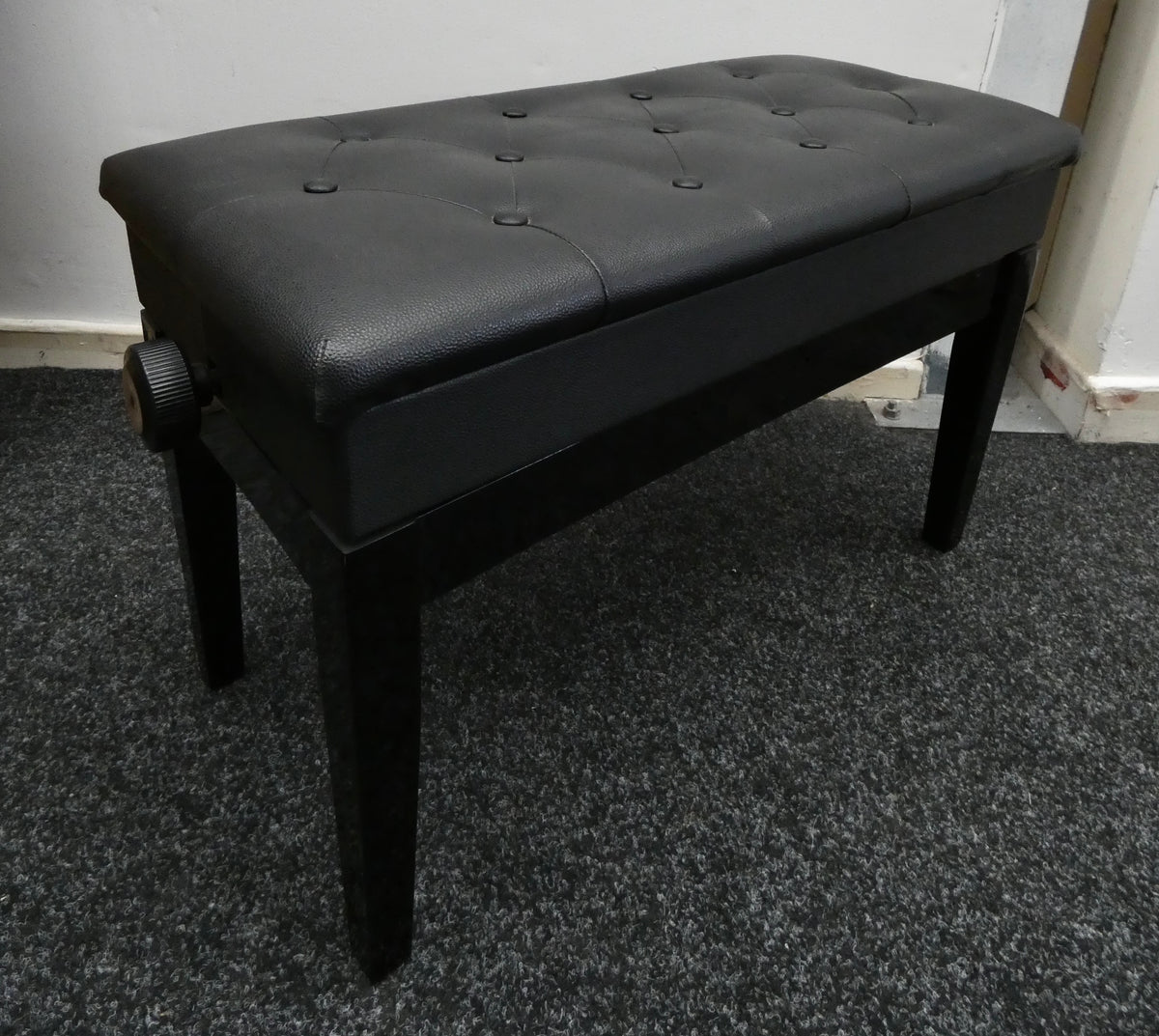 Black High Gloss Height Adjustable Piano Stool With Storage and Button