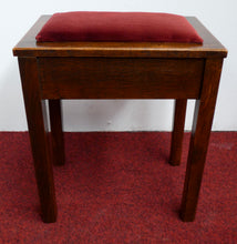 Load image into Gallery viewer, Small English Oak Antique Piano Stool With Red Velour Seat and Storage
