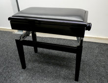 Load image into Gallery viewer, Black Gloss Height Adjustable Piano Stool With Storage
