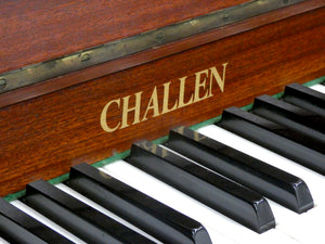 Challen Upright Piano in Mahogany with Inlay and Fluted Legs