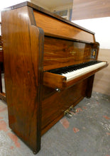 Load image into Gallery viewer, W.H. Barnes Art Deco Ships Upright Piano in Oyster Mahogany with Electric Lamps