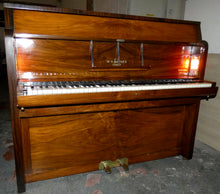 Load image into Gallery viewer, W.H. Barnes Art Deco Ships Upright Piano in Oyster Mahogany with Electric Lamps