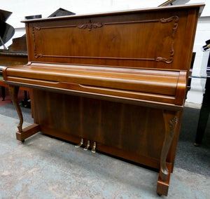 Young Chang Upright Piano in Walnut Cabinetry With Carved Pattern