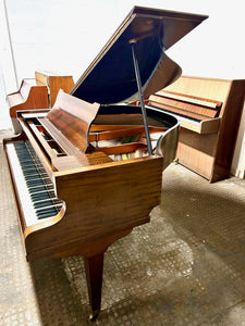 John Broadwood baby grand piano in flame mahogany