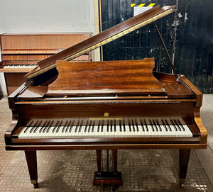 John Broadwood baby grand piano in flame mahogany