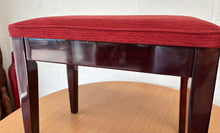 Load image into Gallery viewer, Polished black piano stool with red upholstered fabric top &amp; storage