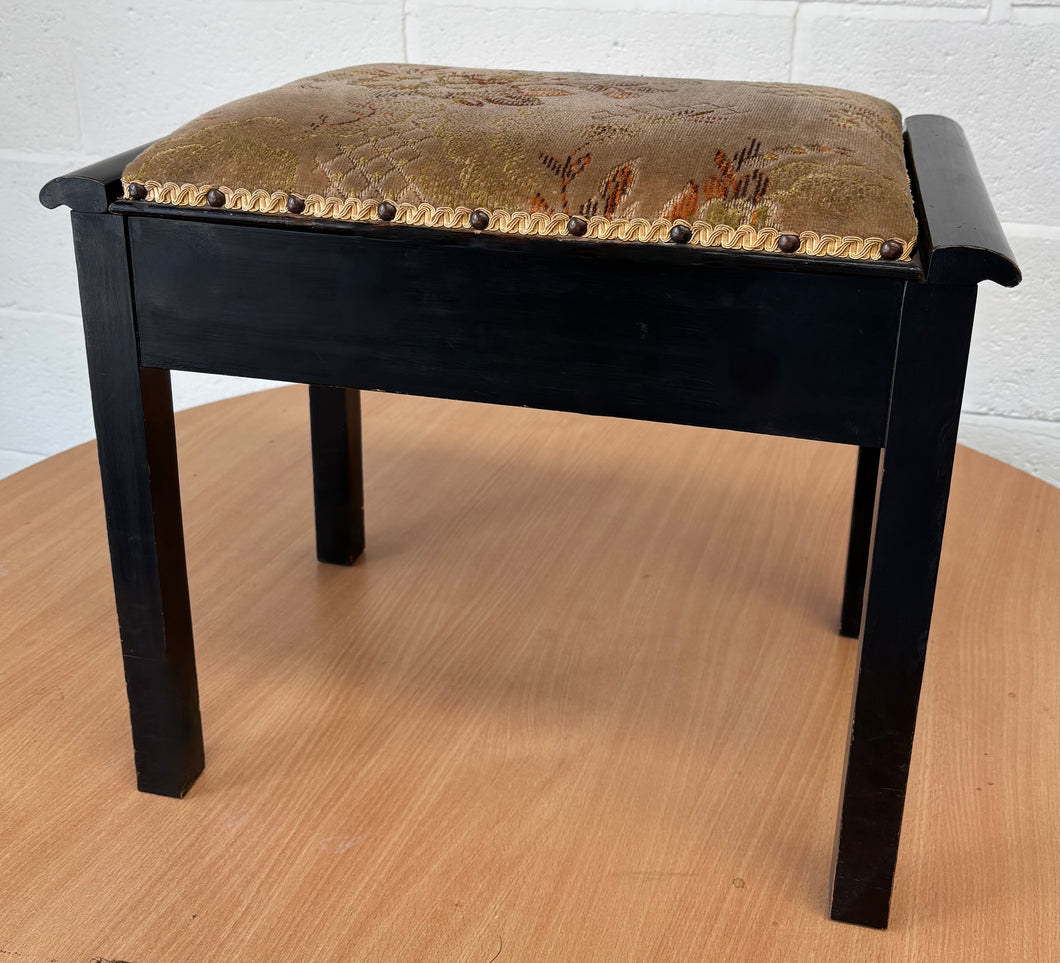 Mid Century Matt Black piano stool with storage