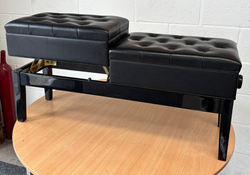 Black High Gloss Double Height Adjustable Piano Stool with Button Leather Top