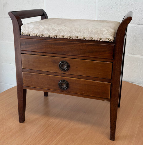 Mahogany piano stool with storage and drawers