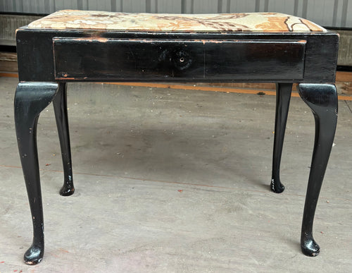 Antique Black Piano Stool with Cabriole Legs and Drawer