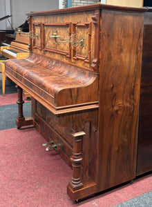 J Schiller Art Case Upright Piano in Burl Walnut