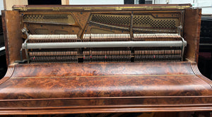 J Schiller Art Case Upright Piano in Burl Walnut