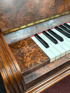 J Schiller Art Case Upright Piano in Burl Walnut