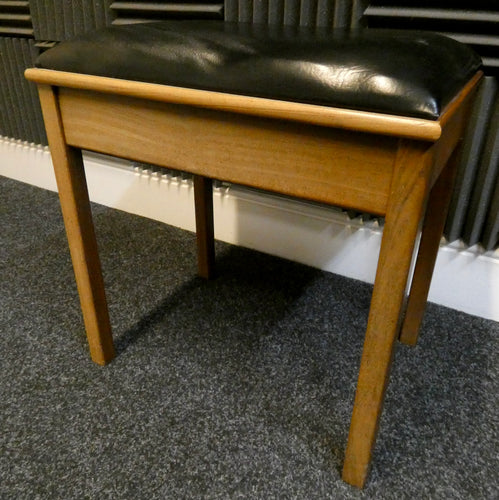 Teak Piano Stool With Storage and Black Leatherette Top