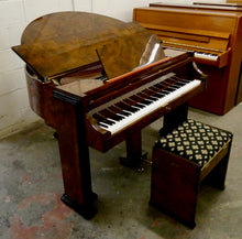 Load image into Gallery viewer, J. Strohmenger Baby Grand Piano With Half-Moon Lid in book matched burl walnut