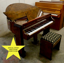 Load image into Gallery viewer, J. Strohmenger Baby Grand Piano With Half-Moon Lid in book matched burl walnut