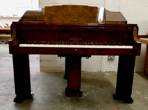 J. Strohmenger Baby Grand Piano With Half-Moon Lid in book matched burl walnut