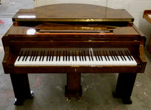 Load image into Gallery viewer, J. Strohmenger Baby Grand Piano With Half-Moon Lid in book matched burl walnut