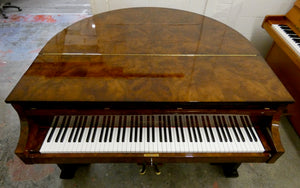 J. Strohmenger Baby Grand Piano With Half-Moon Lid in book matched burl walnut