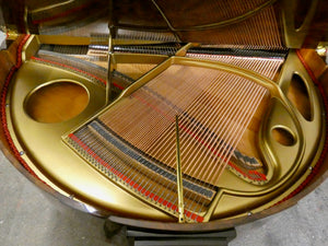 J. Strohmenger Baby Grand Piano With Half-Moon Lid in book matched burl walnut