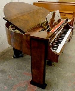 J. Strohmenger Baby Grand Piano With Half-Moon Lid in book matched burl walnut