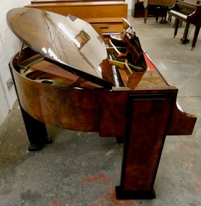 J. Strohmenger Baby Grand Piano With Half-Moon Lid in book matched burl walnut