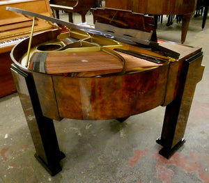 J. Strohmenger Baby Grand Piano With Half-Moon Lid in book matched burl walnut