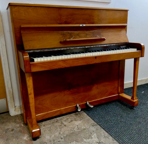 WH Barnes piano in Yew with chrome hardware