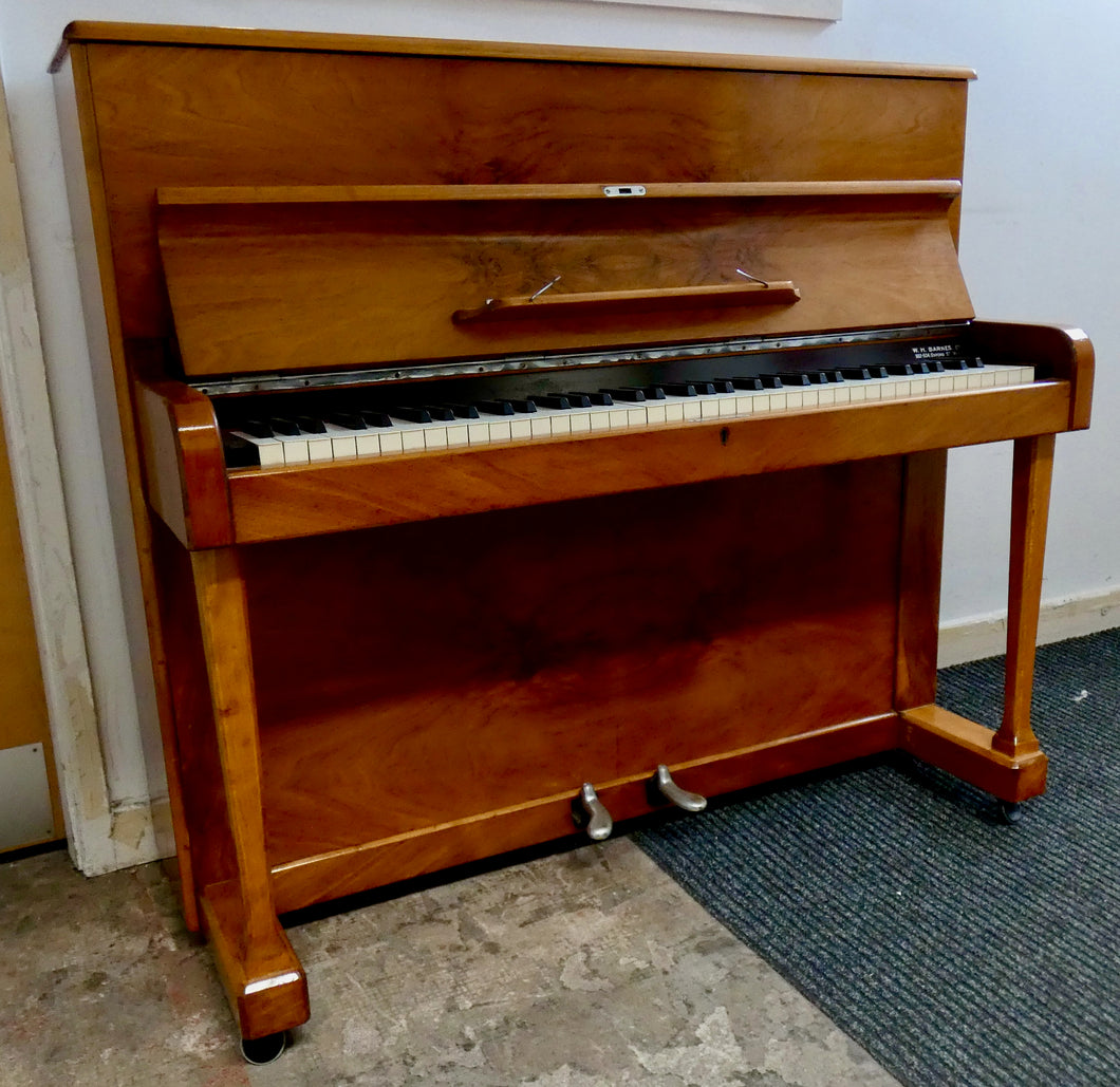 WH Barnes piano in Yew with chrome hardware