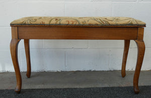 Mahogany piano stool with fabric top and storage