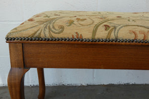 Mahogany piano stool with fabric top and storage