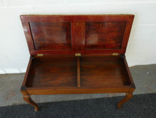 Load image into Gallery viewer, Mahogany piano stool with fabric top and storage