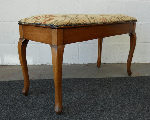Mahogany piano stool with fabric top and storage
