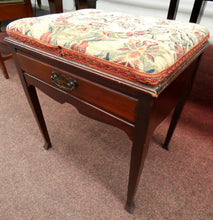 Load image into Gallery viewer, Mahogany Antique Piano Stool With Patterned Cushion and Drawer